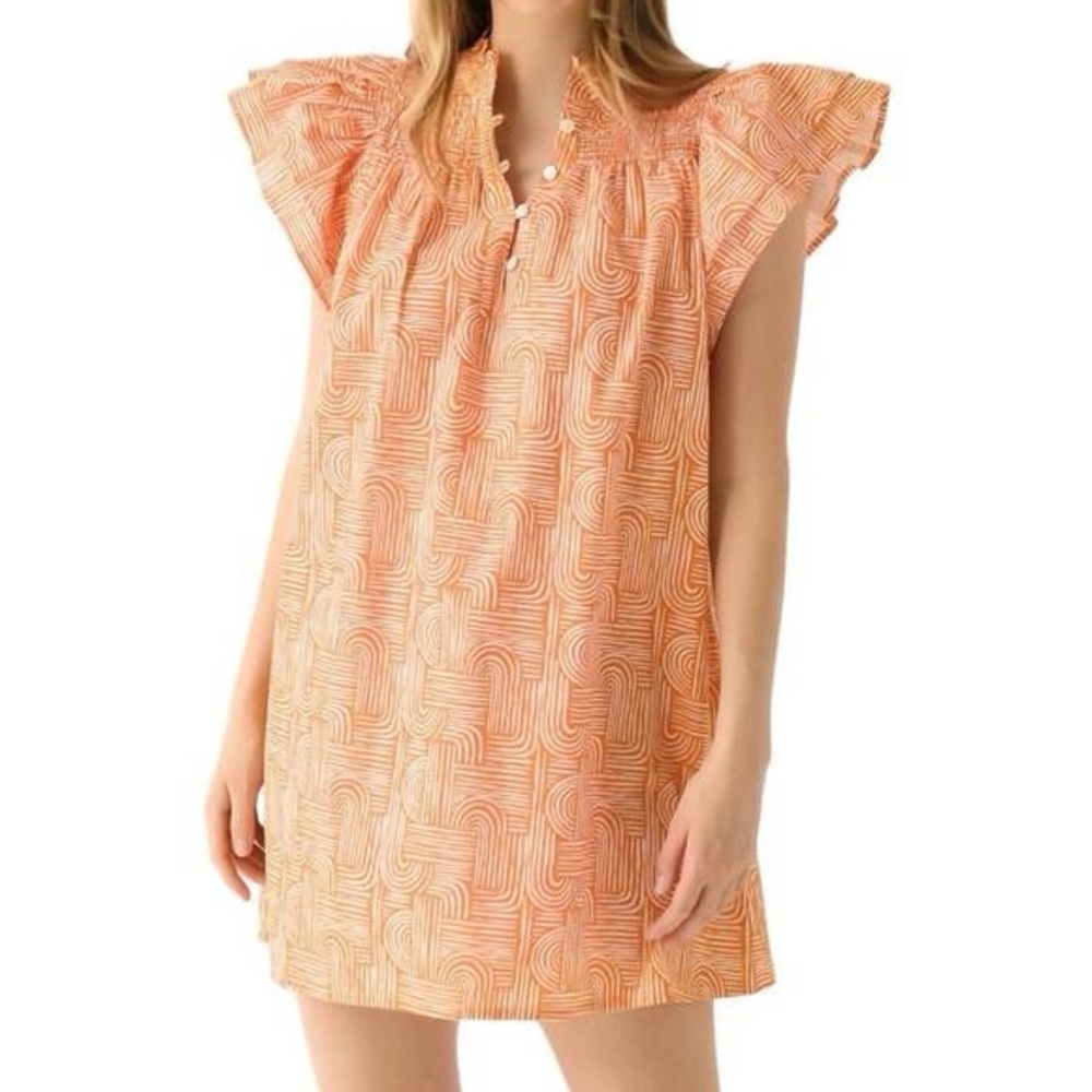 Never A Wallflower Orange Smocked Mini Dress XS Cotton NWOT